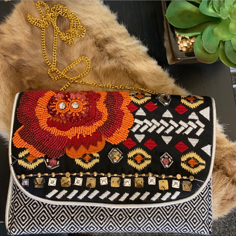 beaded and embroidered envelope cultch/crossbody